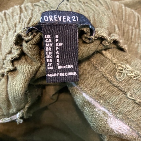 Forever 21 army green Linen blend Tie-Waist Cropped Pants tapered paper bag S - Picture 8 of 12